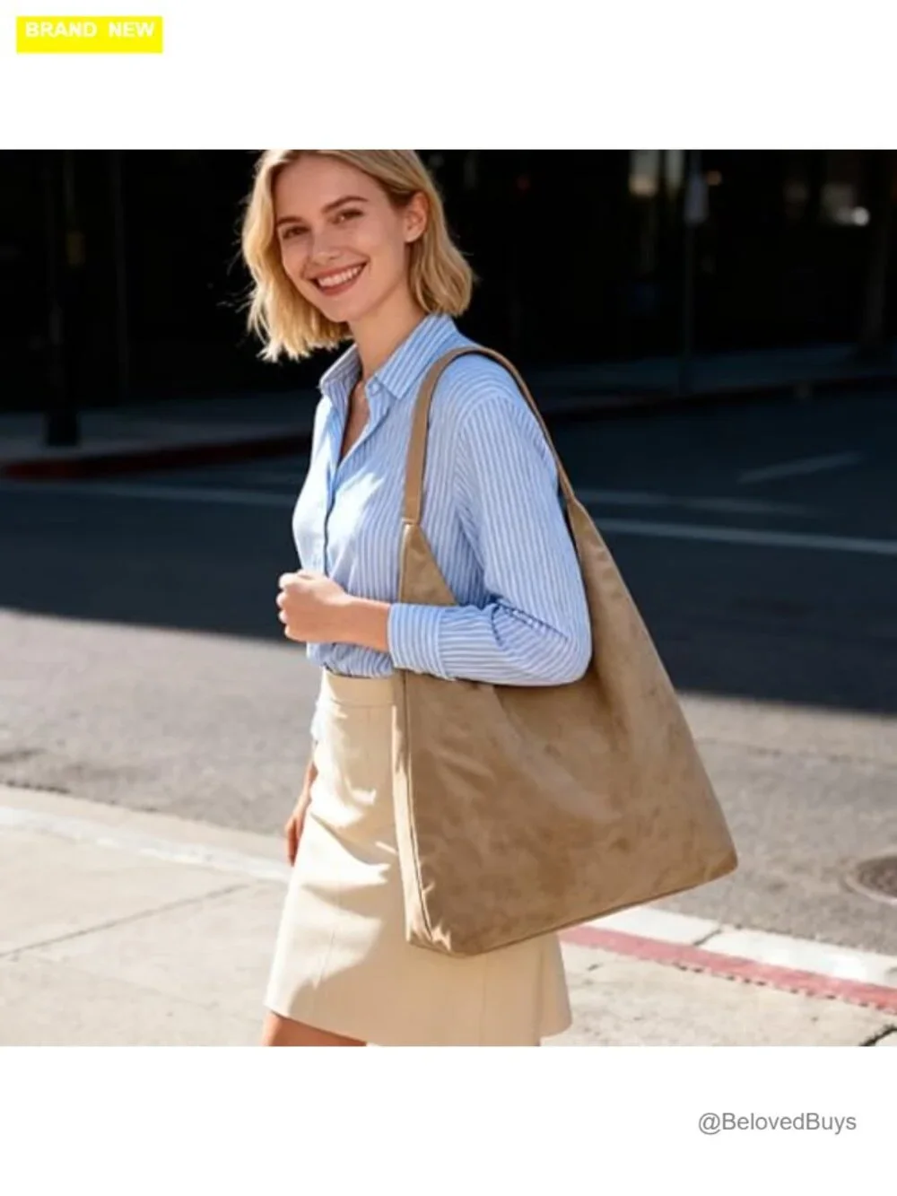 Faux Suede Hobo Bag with Magnetic Clasp - Large Capacity Shoulder Tote for Work